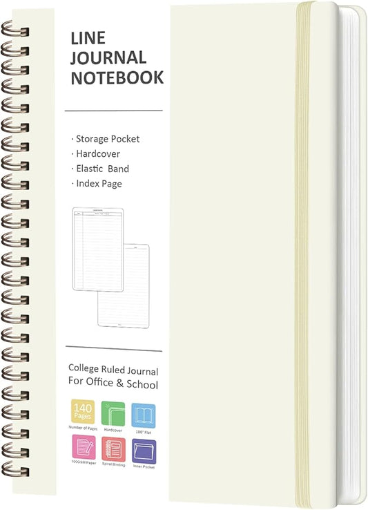 VALOME Journaling Notebooks, A5 Lined Spiral Notebook for Women & Men, 146 Pages College Ruled Hardcover Note Book for Work, Note Taking, Journaling, School, Writing (Beige)
