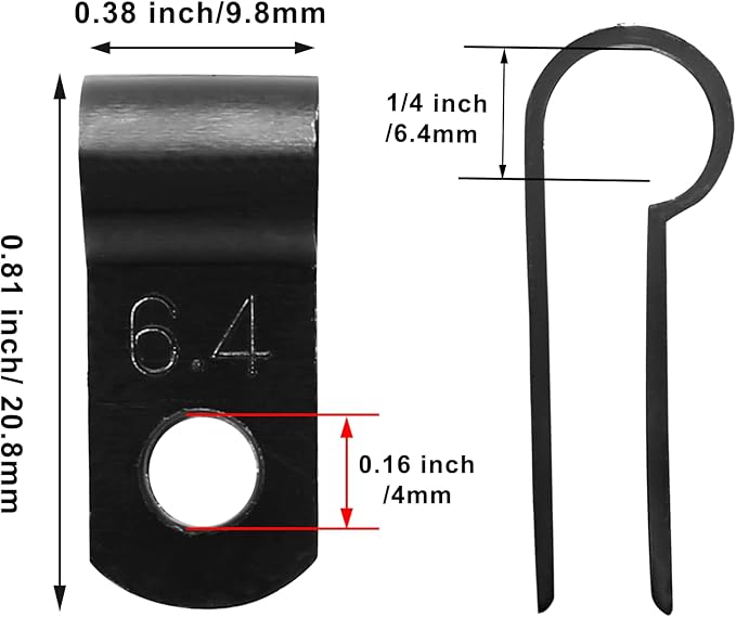 60pcs 1/4 Inch Nylon Cable Clamps, R-Type Wire Cable Clips with M4 Screws, Screw Mounting Cord Fastener Wire Conduit Clamp for Wire Management (Black)