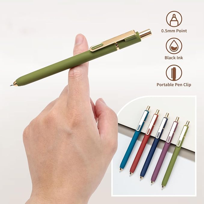 0.5mm Gel Pens Black Ink Gel Retractable Cute Pen for Smooth Writing Office Supplies (Vintage 10-count)