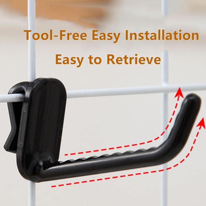12 Pcs Grid Wall Hooks - Black Plastic Utility Hooks for Hanging, Ideal for Garage, Warehouse, Shop & Home Organization
