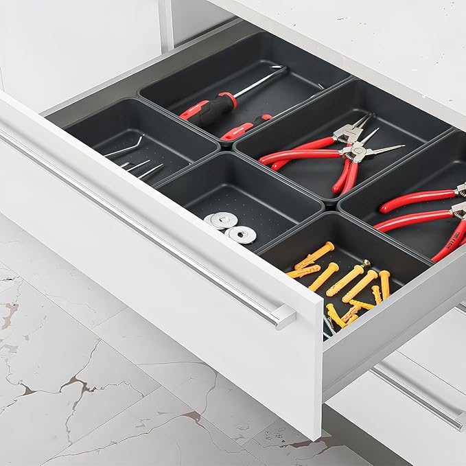 6 PCS Large Plastic Drawer Organizer, 9"×6" Desk Drawer Organizer and Storage Trays, Versatile Plastic Storage Bins for Makeup Vanity, Jewelries, Kitchen Utensils, Bathroom and Office