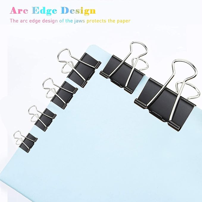 Medium Binder Clips, 144 Pack, 1-1/4 Inch, Standard 32mm, Black, Capacity 0.6 Inch, 1.25 Inch Medium Clips, Fold Clamp, Office Supplies