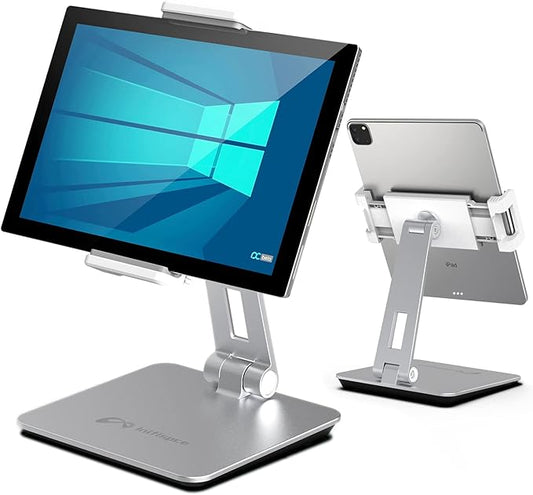Tablet Stand Holder, Heavy Aluminum Alloy Multi-Angle Foldable iPad Holder Stand for 4.7''- 13'' Screen Surface Pro Series, iPad Series, Pro, Mini, Air, Samsung Galaxy Tabs and More (Silver)