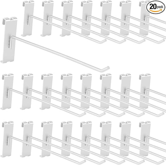 20Pcs Gridwall Hooks, Metal Grid Panel Hanging Peg Hooks, Grid Wall Accessory for Clothes Storage, Home Organization, Retail Display (White, 10"/25Cm)