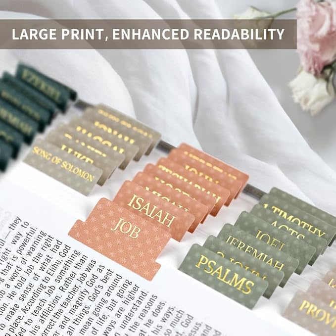 Bible Tabs for Women & Men, Laminated Bible Tabs for Study Bible, Large Print Neutral Bible Tabs for Easy Navigation, Bible Index Tabs, 66 Tabs Old & New Testament, Extra 9 Blank Tabs - Starry
