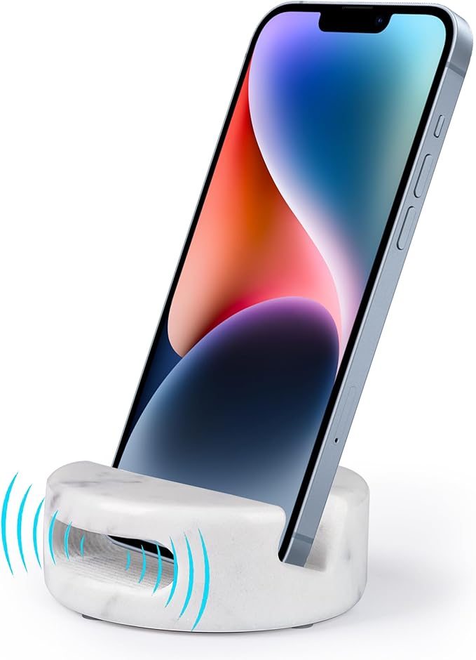 Elegant and Versatile White Marble Phone Stand with Sound Amplified Output iPhone Phone Holder Function for Office Desk,Kitchen Counter,Bathroom,and Bedside