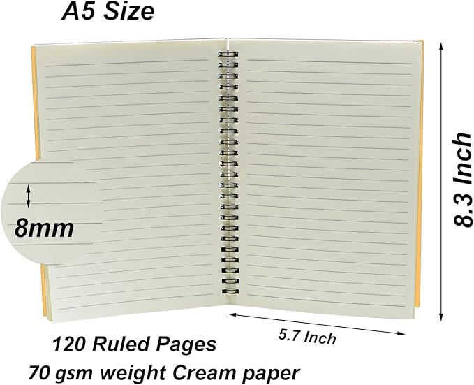 YYaaloa 8-Pack A5 Lined Sketch Book Soft Cover Spiral Notebooks Journals 120 Pages 5.7" x 8.3" Cream colored paper (A5 Lined Red 8pcs)