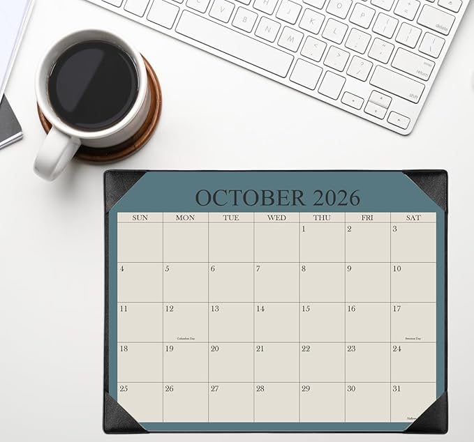 Desk Calendar 2026 with Desktop Mat, 18 Month Small Desk Pad Calendar from January 2026 to June 2027, 8.5" x 11" Desk Pad Calendar 2026 for Home, School Office, Black