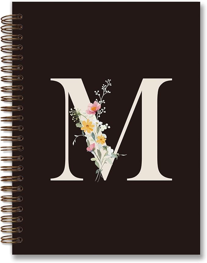 Trendy Personalized Journal Hardcover Spiral Notebook,Black Initial Letter M Notebook,Monogrammed Gifts for Women Teen Girl,College Ruled Hardcover Spiral Notebook 5.5 x 8.3