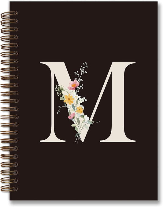 Trendy Personalized Journal Hardcover Spiral Notebook,Black Initial Letter M Notebook,Monogrammed Gifts for Women Teen Girl,College Ruled Hardcover Spiral Notebook 5.5 x 8.3