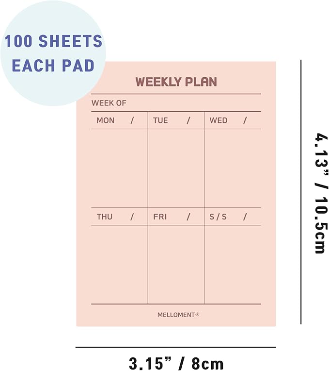 Day By Day Mini Planner Pads, Aesthetic Korean Style Tear-off Planning Pad, Pack of 4 Designs, 100 Sheets each design (Total 400 Sheets), Lovely Assorted Color, Portable Size 3.15 x 4.13", SET_E [ To Do List + Shopping List + Weekly Plan + Recipe ]