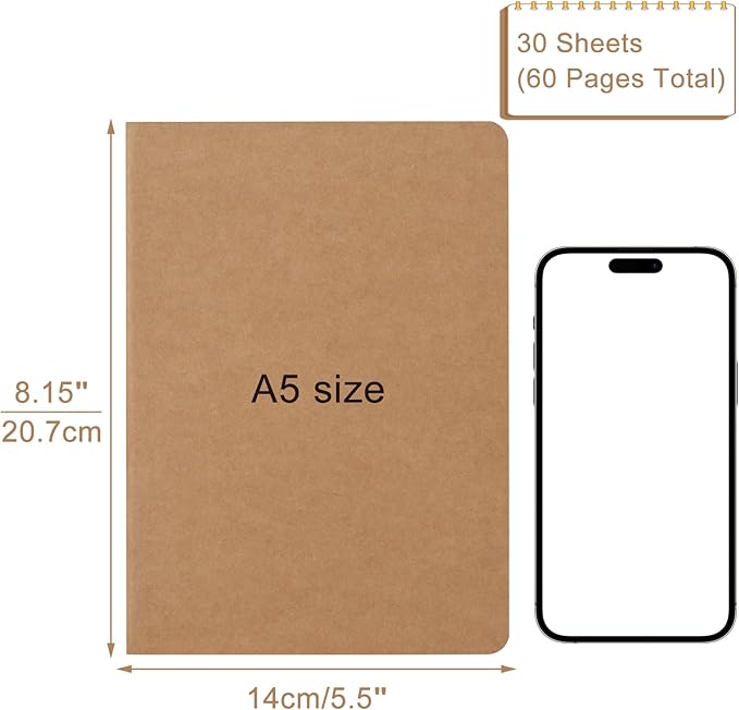 ZCZN 50 Pack A5 Kraft Notebooks Bulk, 8.15x5.5 Inches Blank Journaling Notebooks, Notebooks for Work, Composition Notebooks for School, Journal notebooks for kids, 60 Pages