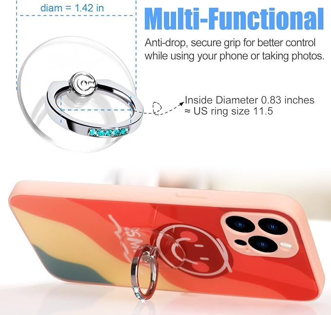 Transparent Phone Ring Holder Grip - EI Sonador Clear Cell Phone Ring Stand Holder Finger Grip Kickstand 360° Rotation, Compatible with Most of Phones, Tablets and Case (2 Aquamarine Diamond)