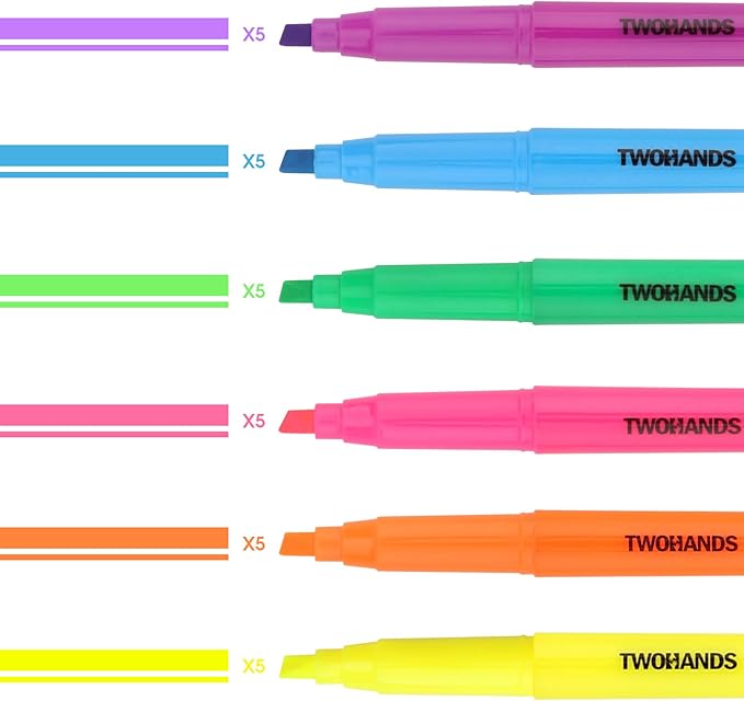 TWOHANDS Highlighters Assorted Colors pack 30 Highlighters bulk,Chisel Tip Marker Pens,Quick-drying,21328