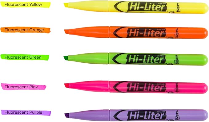Avery Hi-Liter Pen-Style Highlighters, Smear Safe Ink, Chisel Tip, 6 Assorted Color Highlighters (23565)