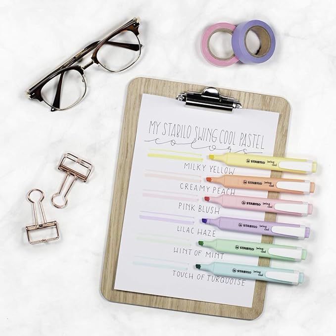 STABILO Highlighter swing cool Pastel - Pack of 6 - Assorted Colors, Portable, Clip Closure, Office + School Supplies