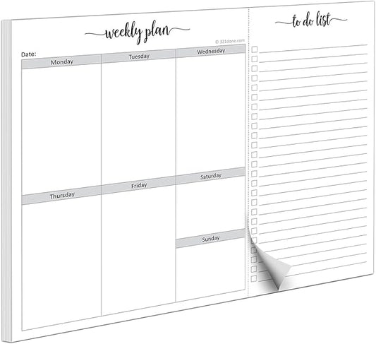 321Done Weekly Plan Checklist Notepad - 50 Sheets (8.5x11) Perforated To Do Memo Pad - Made in USA (With Headers)