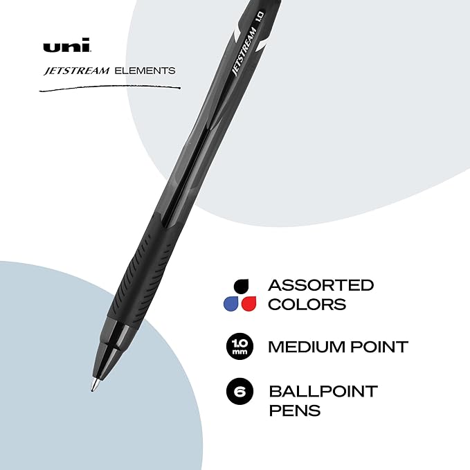uniball Jetstream Elements Ballpoint Pens, Medium Point (1.0mm), Assorted Ink, 6 Pack