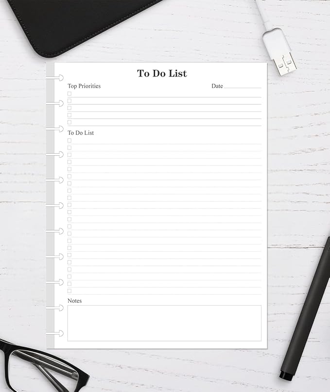 (2-Pack) Letter Size TUL Discbound To Do List Refills, 11 Disc Daily Planner Insert, 200Sheets / 400Pages To Do Paper, 100gsm White Paper, 8.5'' x 11''