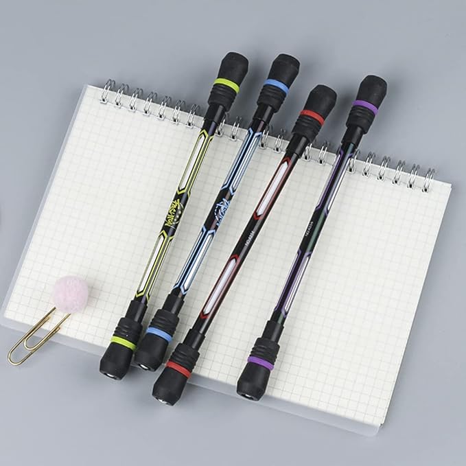 XIANNV 4 Pcs Pen Spinning Cool Spinning Pens Stationery Set，Pen Spinner for Girls Boys Kids Teens Student Gift, Black Ink, （0.5 mm）