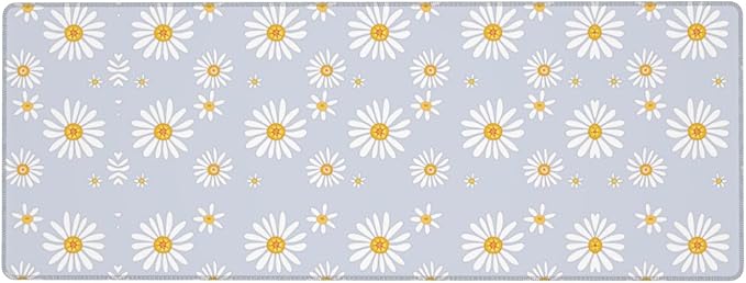 Daisy Flowers Large Mouse Pad with Stitched Edges Long Non-Slip Rubber Base Mousepad Laptop Keyboard Mat Desk Pad for Office Home Desk Decor, 31.5" X 11.8"