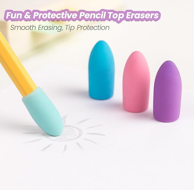 Pencil Sharpeners, Aipker Manual Sharpeners & Pencil Top Eraser Set for Colored Pencils, Colorful Protable Dual Holes Pencil Sharpener with Lid for Kids, Audlts, Artists, Classroom, School & Office