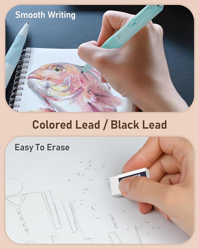 Nicpro 31PCS Pastel Mechanical Pencil Set in Case, Cute Mechanical Pencils 0.5, 0.7, 0.9 mm & 2.0 mm with 15 Tube (HB 2B Colors)Lead Refills, 3 Erasers, Aesthetic School Supplies for Writing Sketching