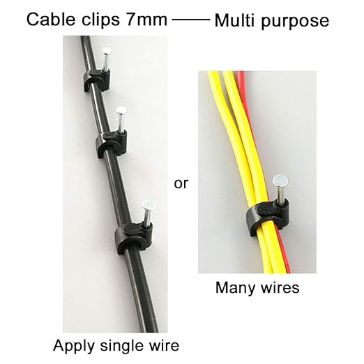 HS Electrical Cat6 Coaxial Cable Clips Outdoor 500 Pack Nail-in Wire Clamps,Nail Wire Holder Cord Management 7mm,Black