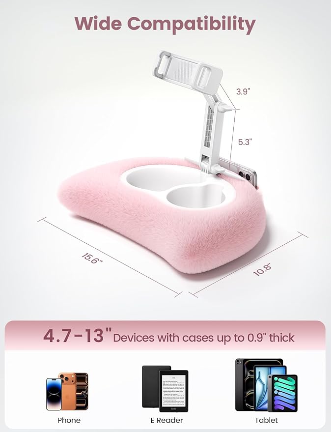 Lamicall Tablet Pillow Stand Holder - [Food-Grade Bowl][Soft & Fluffy] iPad Stand w/Adjustable Arm, Kindle Accessories for Reading in Bed, Lap iPad Holder Gifts for 4.7-13" Tablet, E-Reader, iPhone