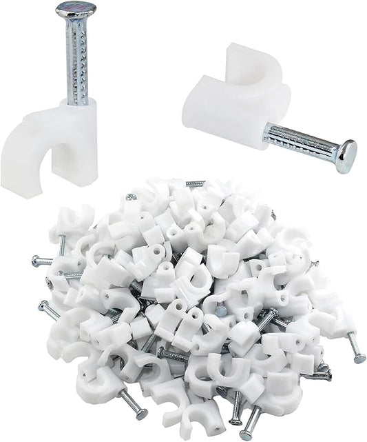 100Pcs Nail Cable Clips with Steel Nail, 6mm White Cable Wire Management Clips for Ethernet Cable, Telephone Cable, TV Wire Cable, Print Cable