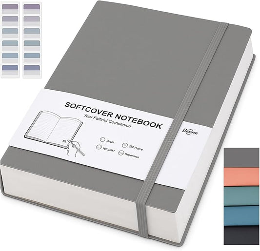 Gosirm Lined Journal Notebook, Thick Journals College Ruled for Writing, 304 Pages Leather Notebook 100 Gsm Lined Paper, Daily Diary Notebook for Work, Office, Note Taking, 7.6'' X 10'' Grey