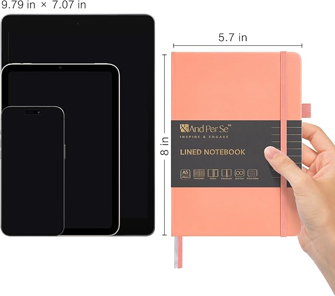 &And Per Se Lined Journal Notebook, 160 Pages, A5 5.7 x 8 inches Hardcover Notebook Journals for Writing, Valentine's Day Gift Journal for Her, Romantic Writing Diary for Women (1 Pack, Peach)