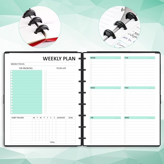 Undated Weekly Planner Refills for A5 Planner Binders - 53 Sheets/106 Pages Undated Colorful Weekly Planner, 8 Discbound, TUL Planner Refills, Weekly Plan (Left), Daily Details (Right), Lasts 1 Year, 5.8" x 8.25"