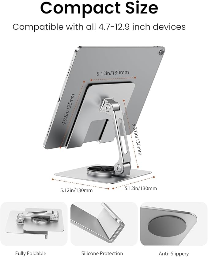TIGRIS Tablet Stand 360° Rotating,Adjustable & Foldable, Super Sturdy Super Stable & Portable Tablet Holder for Office, Kitchen Compatible with iPad9.7,10.5,12.9, iPad Pro 11/12.9/13Air/Mini/Pro