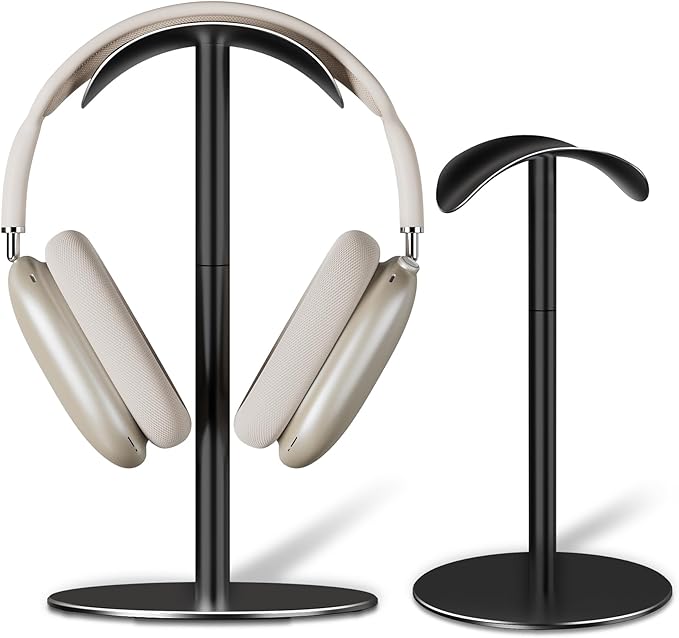Aluminum Alloy Headphone Stand for Desk, Gaming Headset Holder with Non-Slip Weighted Base, Compatible with AirPods Max and Over-Ear Headsets, Space-Saving Design (Black)