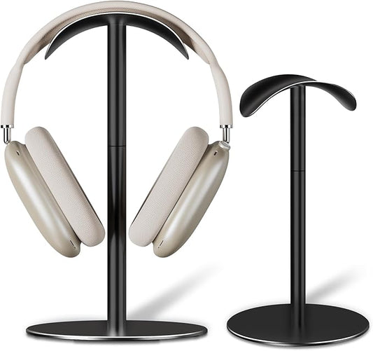 Aluminum Alloy Headphone Stand for Desk, Gaming Headset Holder with Non-Slip Weighted Base, Compatible with AirPods Max and Over-Ear Headsets, Space-Saving Design (Black)