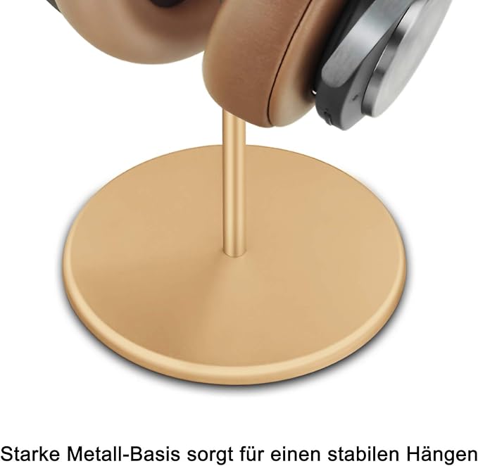 Headphone Stand, Walnut Wood & Aluminum Headset Stand, Nature Walnut Gaming Headset Holder with Solid Heavy Base for All Headphone Sizes (Gold)