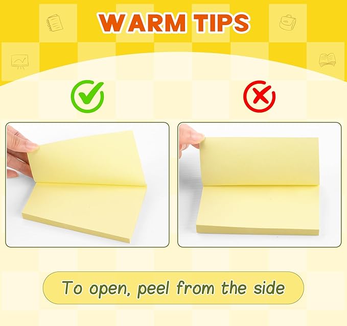 8 Pads Large Sticky Notes Yellow 3 x 5 in,800 Sheets Self-Stick Notes Pads, Super Adhesive Recyclable Sticky Pads for Office, School Supplies, Home, Meeting, to Do Lists,Clean Removal
