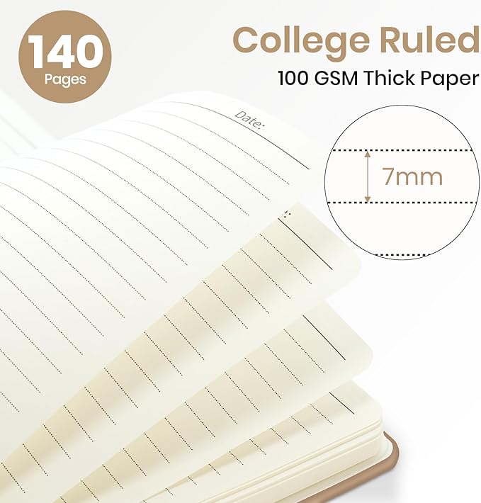 Lined Spiral Journal Notebook for Women, A5 College Ruled Journals for Writing, Hardcover Notebooks for Work, Note taking and Office School Supplies,140 Pages - Oat Brown