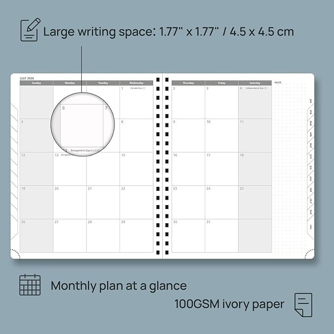 POPRUN 2026 Planner (Large - 8.5" x 10.5") with Hourly Schedule & Vertical Layout - 2026 Weekly Calendar (Jan. 2026 - Dec.2026) for Time Management, Monthly Tabs, Spiral Bound, Soft Cover - Grey
