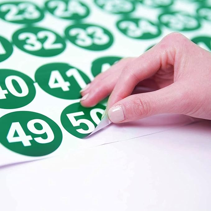 NAVADEAL 2" & 3” Round Number 1-50 Adhesive Stickers in Blue, Red, Black, Green - Inventory Storage Labels, Great for Marking Bins or Toolbox for Daily Use in School, Office, Workshop
