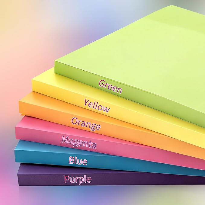 6 Colorful Super Sticky Notes - CARGEN Memo Stickers, 3x3in Large Colored Self-Sticky Note Pads for Office, Meeting, Home and School Study Supplies, 50 Sheets/Pad, 6 Pads, 6 Colors
