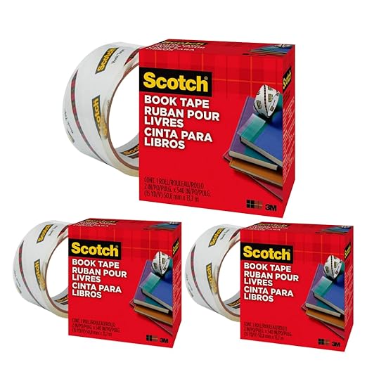 Scotch Book Tape, 2 in x 540 in, Excellent for Repairing, Reinforcing Protecting, and Covering (845) - (3-Pack)