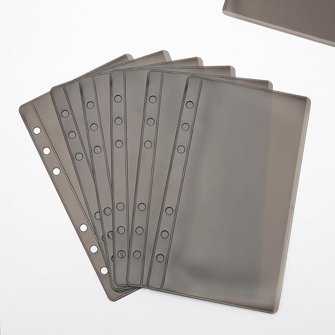 NatSumeBasics 24 Cash Envelopes & PVC Sheet Protectors for 6 Rings A6 Binders - Zipless Budget Binder Inserts (Black)