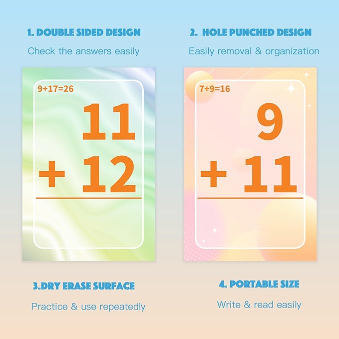 Addition Flash Cards, Math Facts Flashcards 1-20, Manipulatives Games for Kindergarten, 1st, 2nd, 3rd, 4th, 5th, 6th Grade Kids Ages 4-12