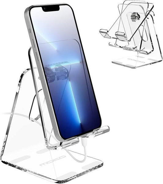 MoKo Acrylic Tablet Stand, Adjustable Angle Phone Stand for Desk, Fit with iPhone 17/17 Air/17 Pro/17 Pro Max, iPhone 16/Pro/Pro Max/Plus, iPhone 15/Pro/Pro Max/Plus, iPhone 14/Pro/Pro Max/Plus, Clear