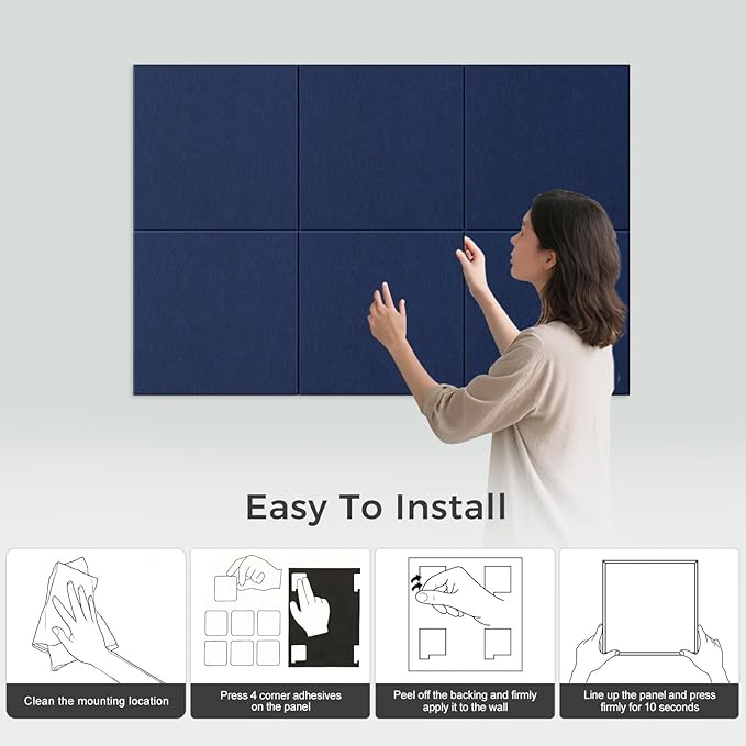 Large Felt Bulletin Board Tiles 36" x 24" Cork Board Alternative 6 Pack with 40 Adhesive Tabs Felt Wall Tiles Cork Boards for Walls Thick Slat Wall Panels for Home Office Classroom Decor