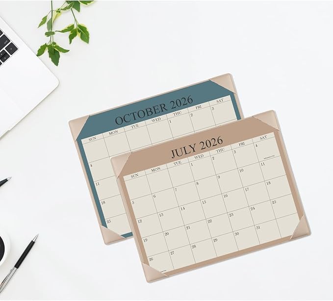 Desk Calendar 2026 with Desktop Mat, 18 Month Small Desk Pad Calendar from January 2026 to June 2027, 8.5" x 11" Desk Pad Calendar 2026-2027 for Home, School Office, Beige