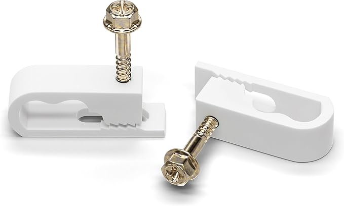 THE CIMPLE CO Dual Cable Clips, 100 PCS, Indoor/Outdoor Cord Management, 1/2 Inch Wire Clips for Coax, Ethernet, Electrical Wire, Screw Clips for Wires on Wall, White