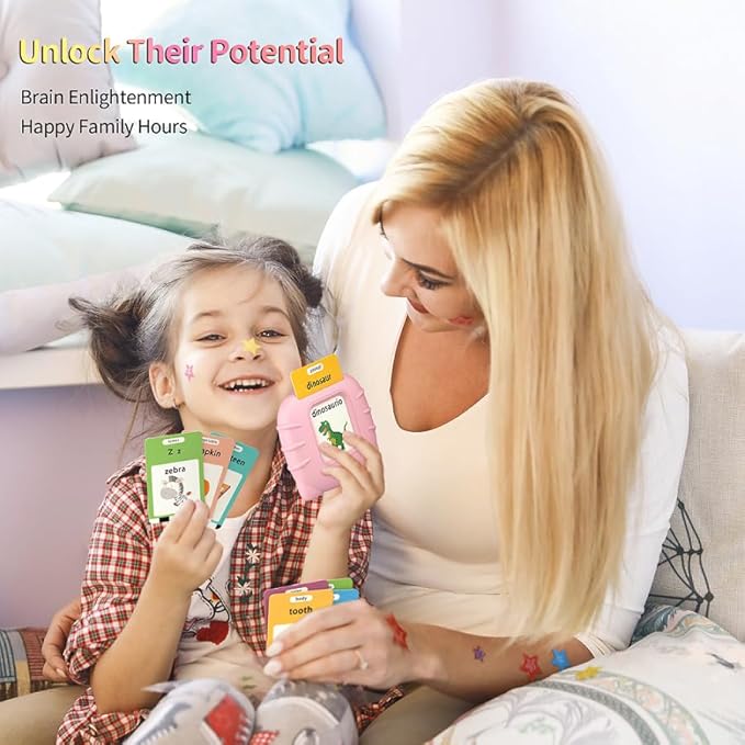 ABC Talking-Flash-Cards with 252 Sight Words, Valentine's Day Birthday Gifts for Girls 2 3 4 5 6 Years, Language Therapy Toys for Autistic Children, Learning Toys for Toddlers Ages 2-6, Pink